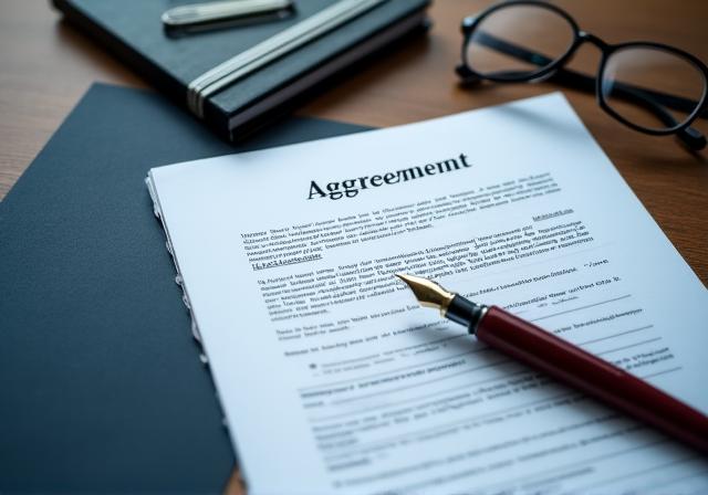 Professional legal documents on a modern desk with a fountain pen